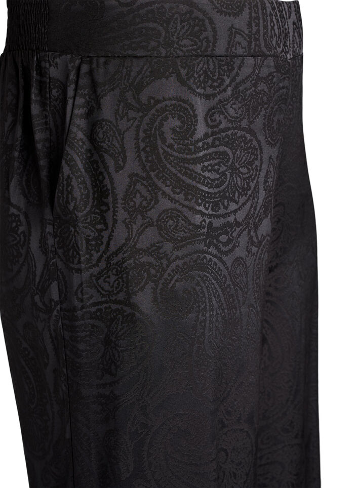 Luzne spodnie z wzorem paisley i wysokim stanem, Czarne, Packshot image number 2