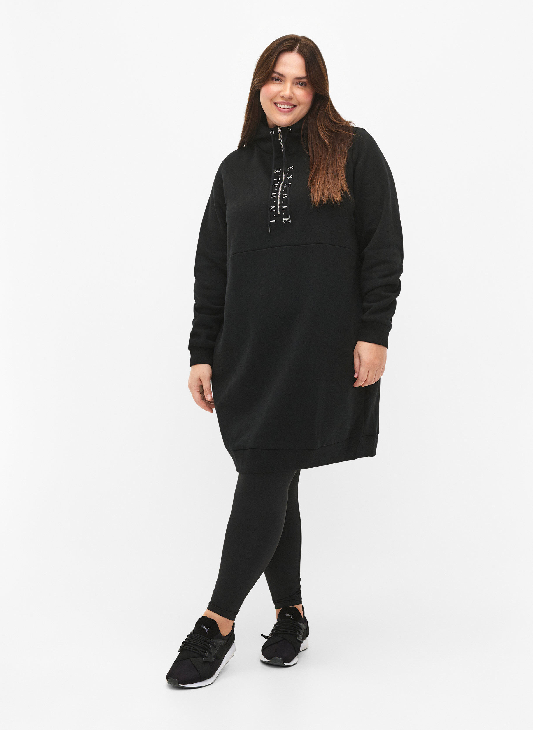 Zizzi Sportowa sukienka dresowa z kapturem, Black/Grey, Model image number 2