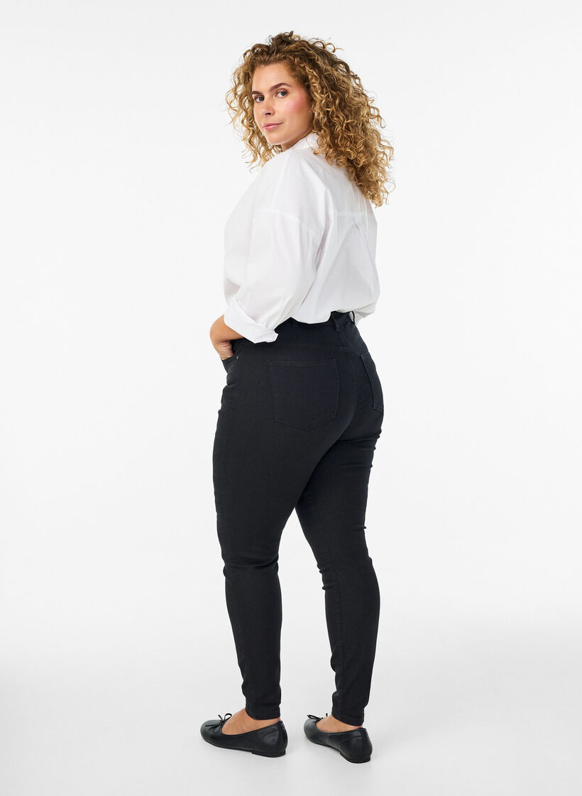 Jeansy super slim z wysokim stanem Amy, Czarne, Model image number 1