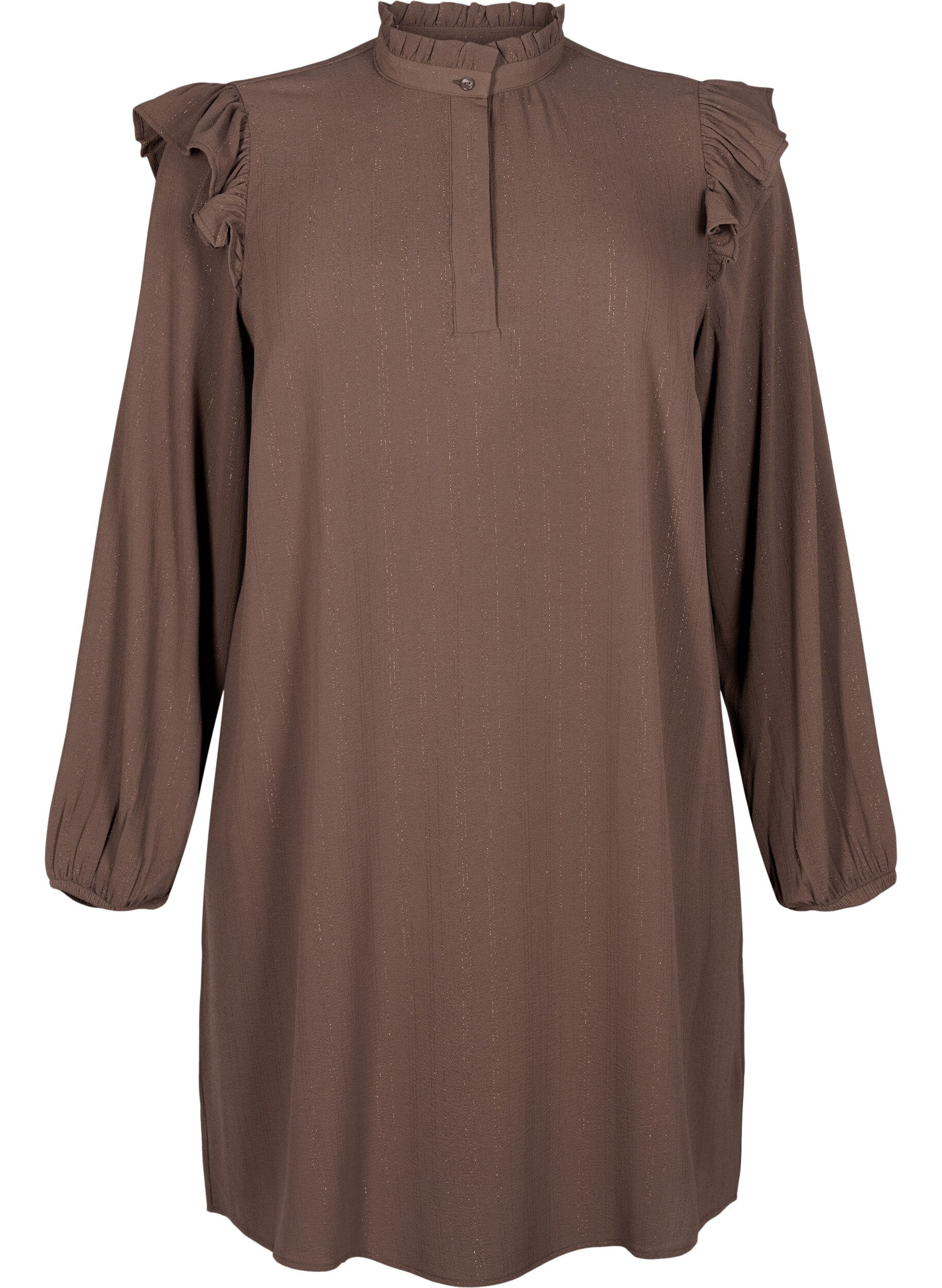 Zizzi Kr&oacute;tka sukienka z marszczeniami i brokatem, Brązowy, Packshot image number 0