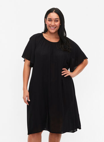 Wiskozowa sukienka z krótkim rekawem, Black, Model image number 0