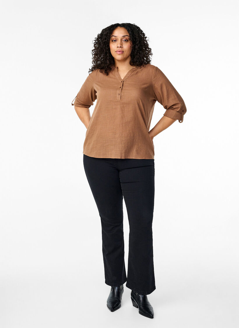 Bawelniana bluzka koszulowa z dekoltem w serek, Coca Mocha, Model image number 3