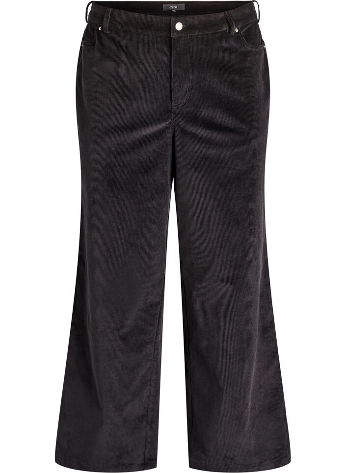 Spodnie z dreszczu z wysokim stanem i szerokimi nogawkami, Czarne, Packshot