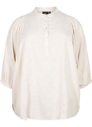  Koszulowa bluzka z mieszanki wiskozy i lnu z rekawami 3/4, Moonbeam, Packshot image number 0