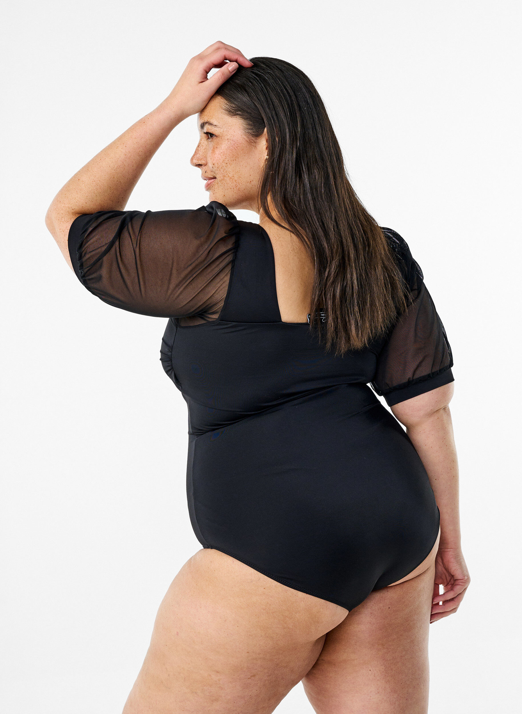 Zizzi Str&oacute;j kapielowy z kr&oacute;tkimi siateczkowymi rekawami, Black, Model image number 1