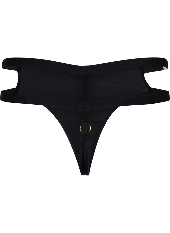 Coated thong with string, Black, Packshot image number 1