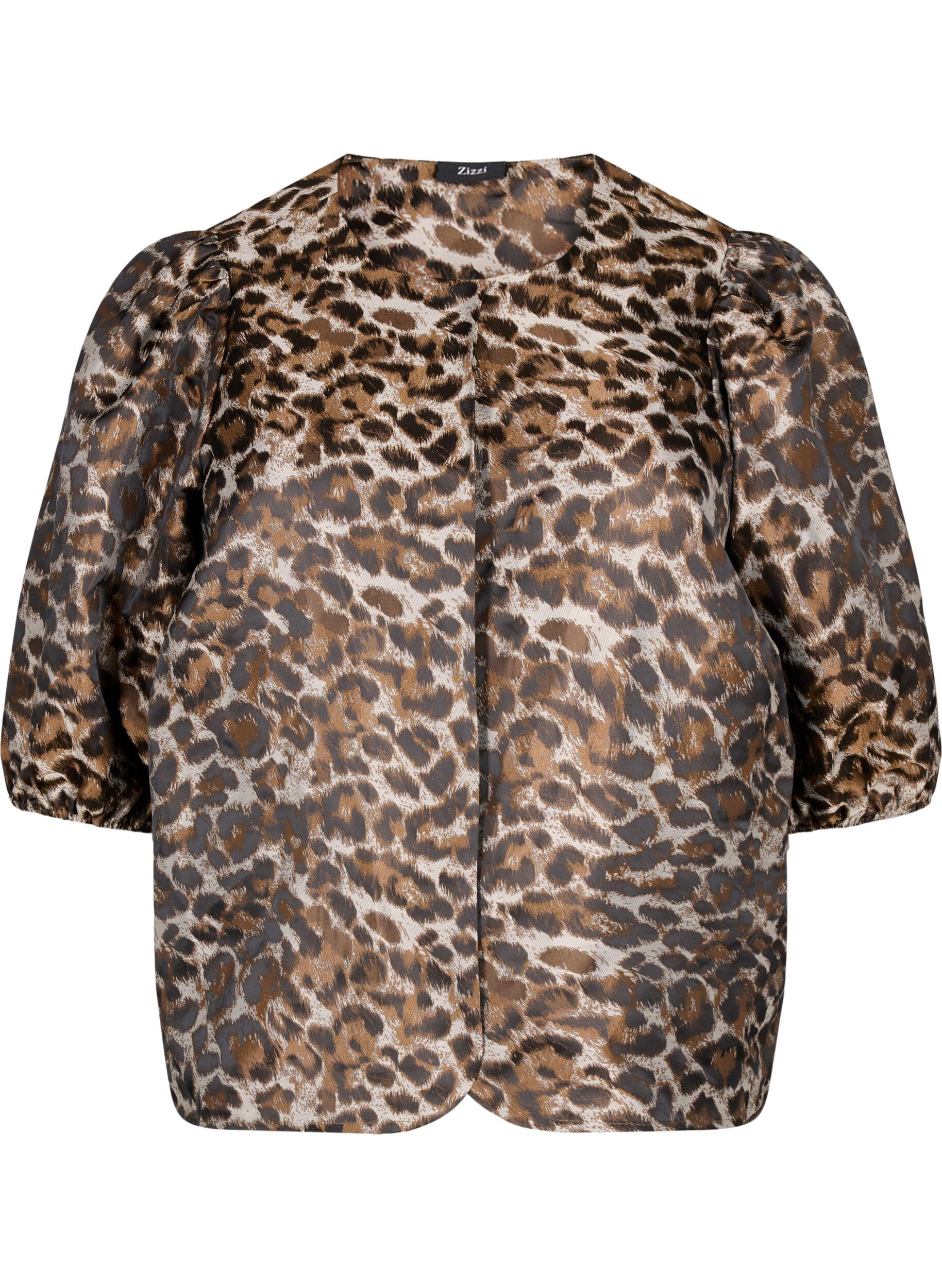 Zizzi Jacquard Leo kurtka z bufiastymi rekawami, Brown Leo AOP, Packshot image number 0