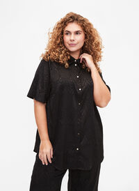 Koszula o przedluzonym kroju z teksturowanym wzorem, Black, Model