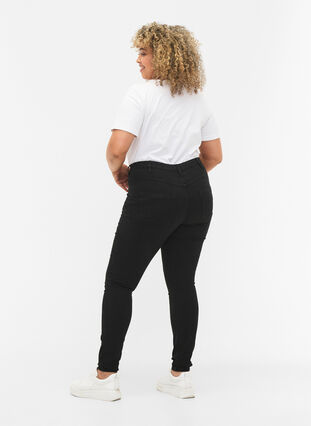 Bardzo waskie jeansy Amy z wysokim stanem, Black, Model image number 1