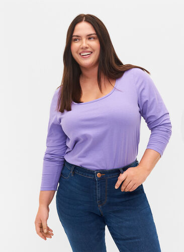Podstawowa bawelniana bluzka (2-pack), Paisley Purple/Black, Model image number 0