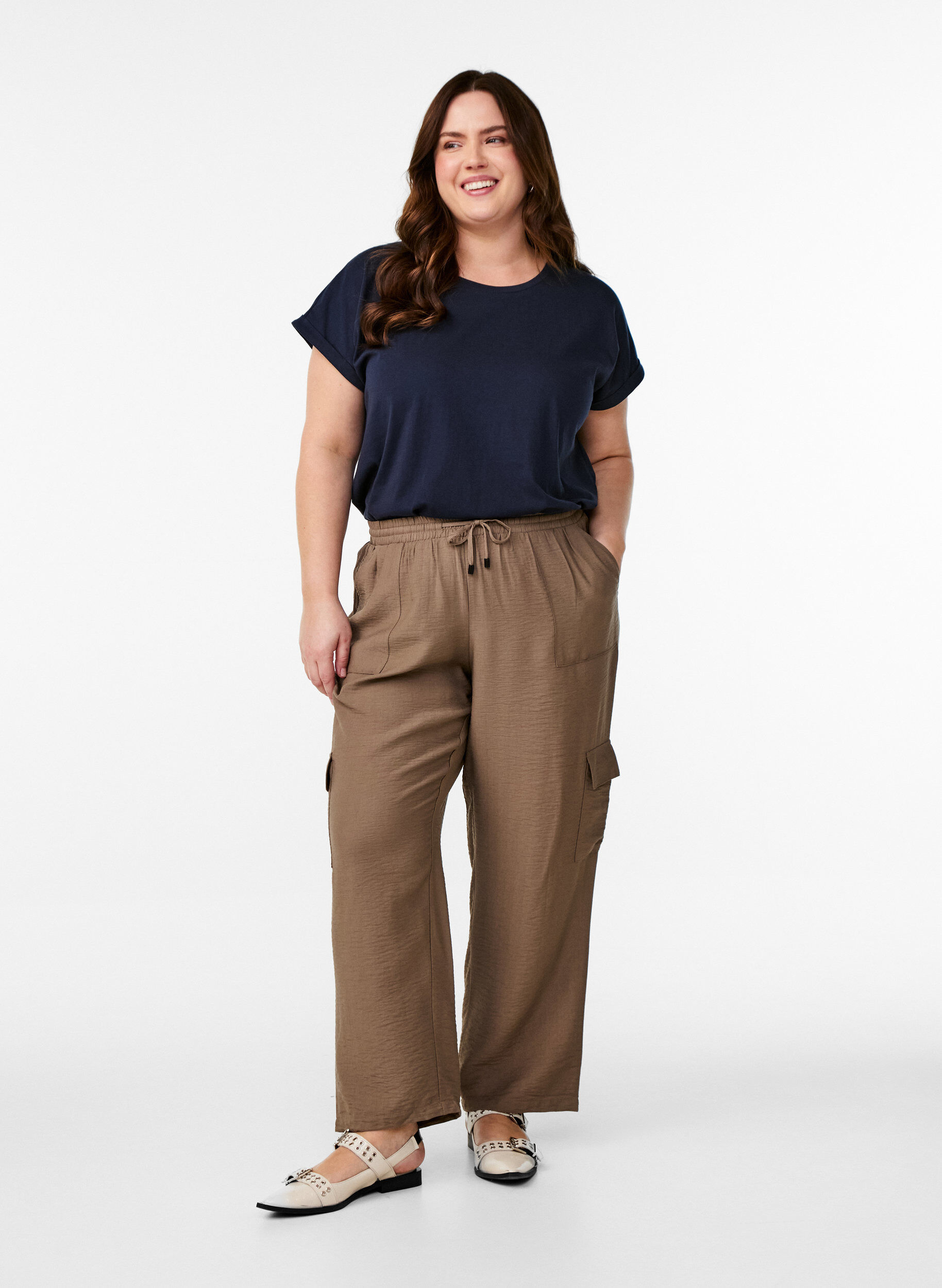 Zizzi T-shirt z kr&oacute;tkim rekawem w mieszance bawelny, Niebieskie, Model image number 1