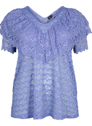 Bluzka z krótkim rekawem i falbankami, Lavender Violet, Packshot image number 0