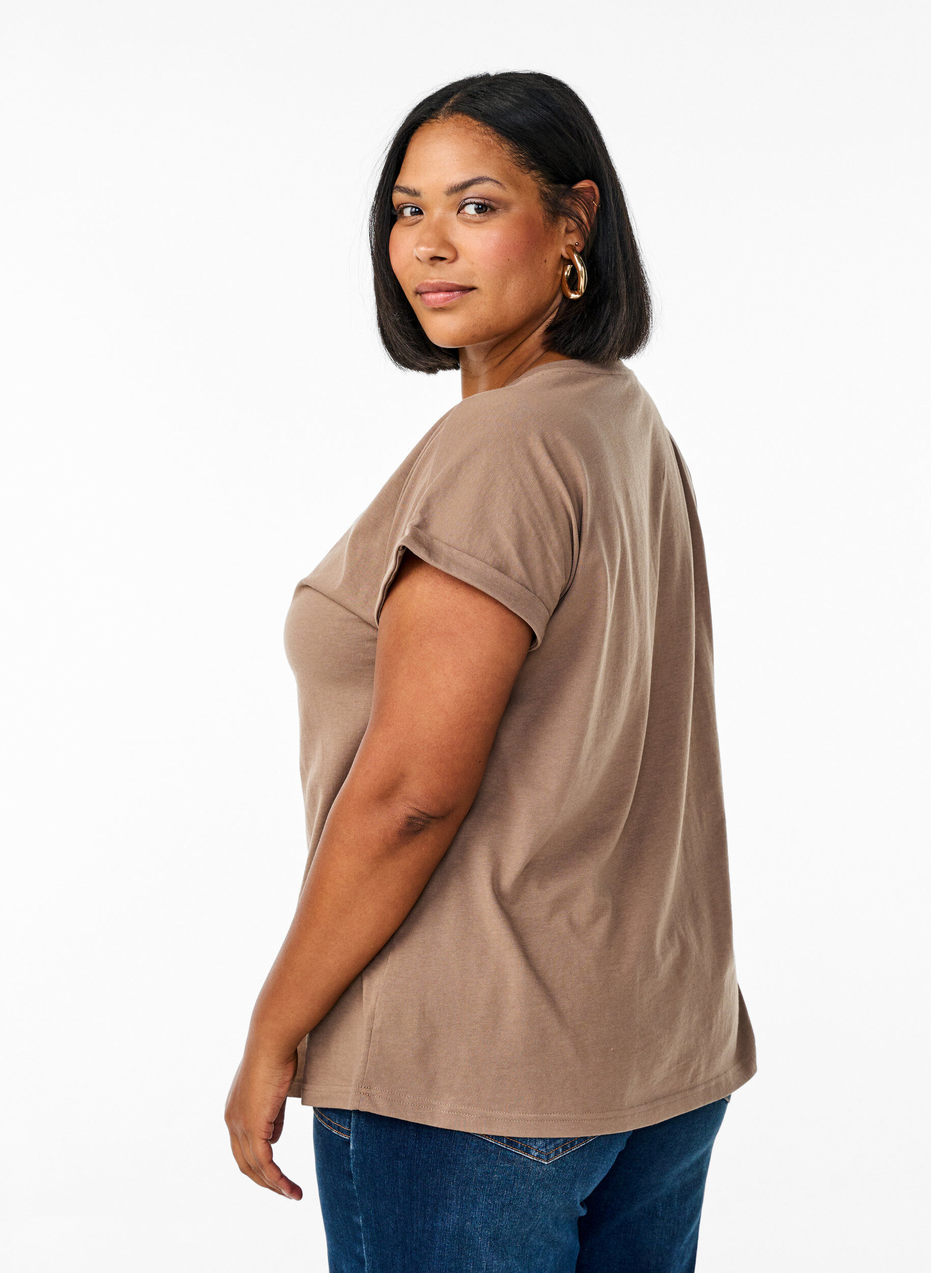 ZizziT-shirt z kr&oacute;tkim rekawem z mieszanki bawelny, Brązowy, Model image number 2