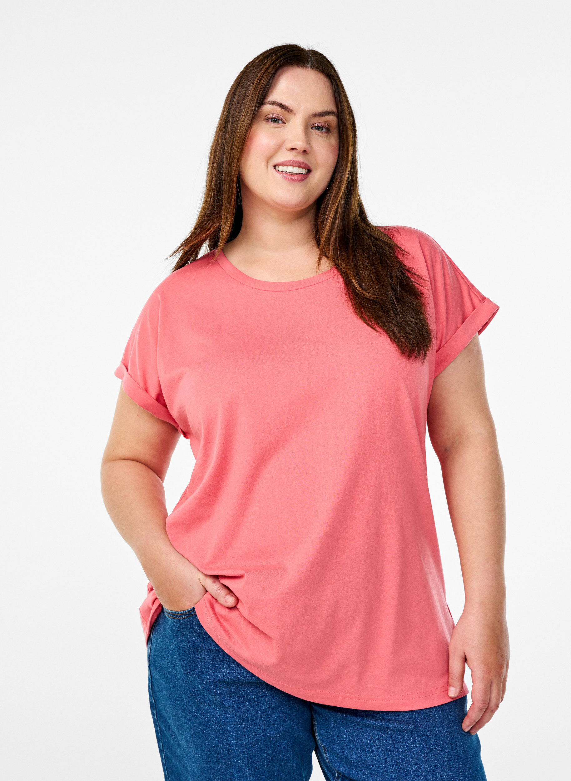 ZizziT-shirt z kr&oacute;tkim rekawem z mieszanki bawelny, R&oacute;żowy, Model image number 0