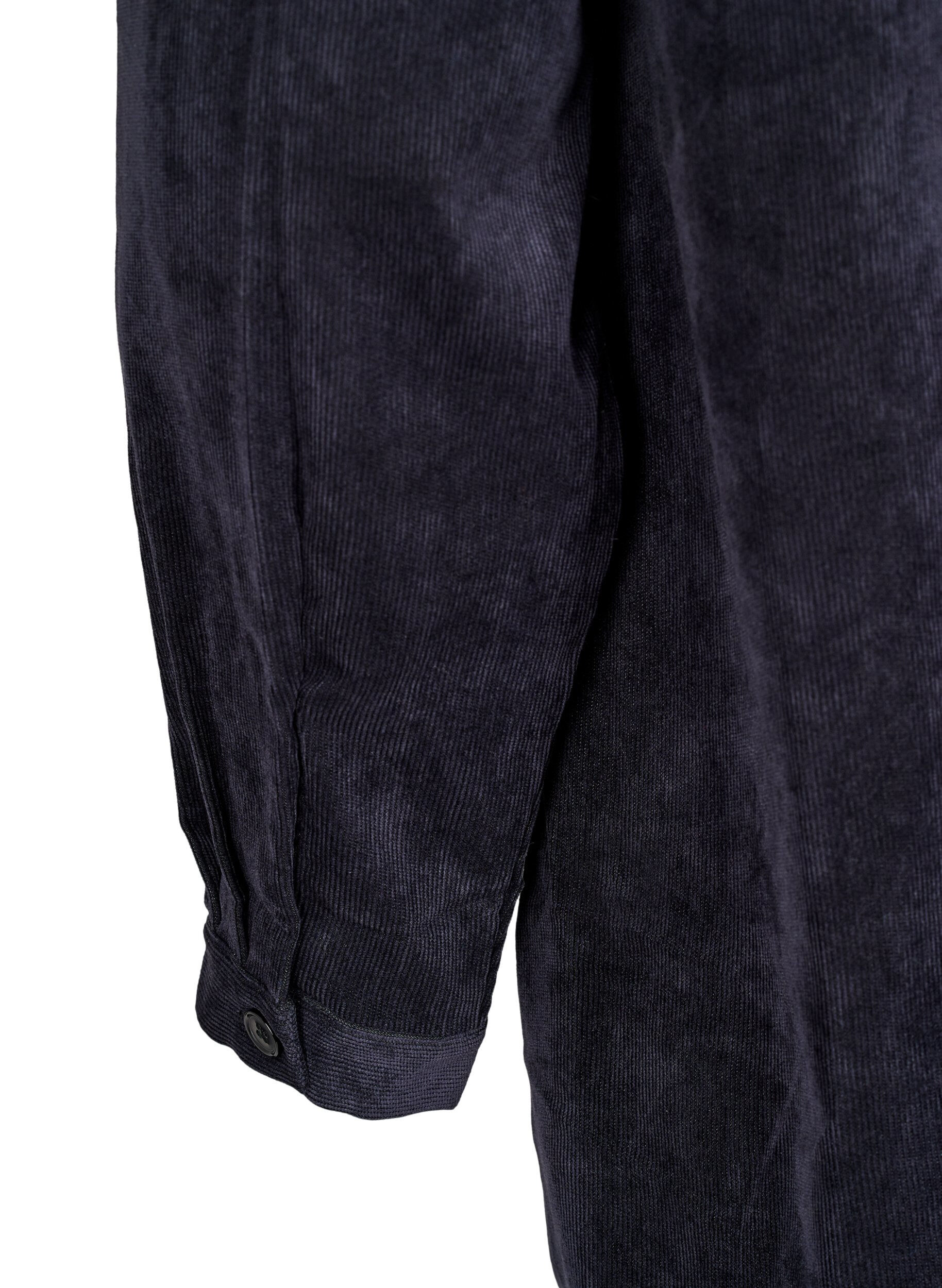 Zizzi Dluga sztruksowa sukienka koszulowa z guzikami, Black, Packshot image number 4