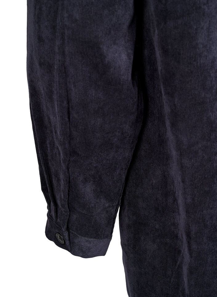 Dluga sztruksowa sukienka koszulowa z guzikami, Black, Packshot image number 4