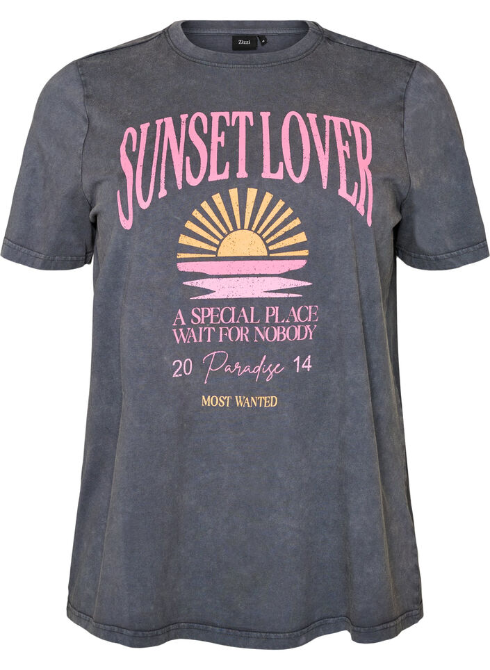 Koszulka bawelniana z nadrukiem z przodu i efektem sprania, Szary, Packshot image number 0