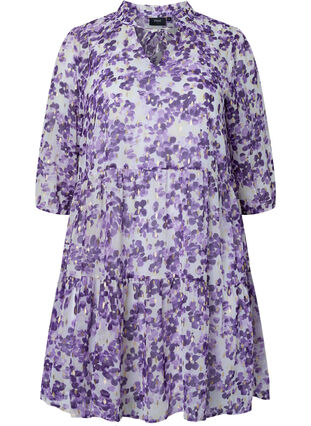 Tunika z kwiatowym nadrukiem i lureksem, Beige/Purple Flower, Packshot image number 0