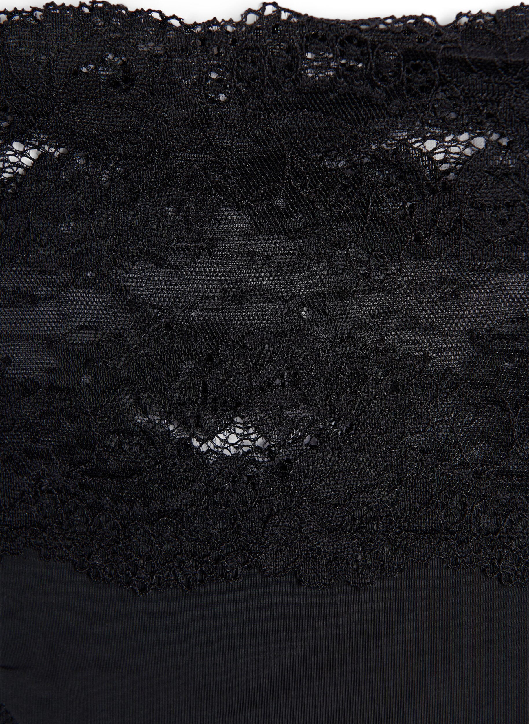 Zizzi 2-pack stringi z szerokim koronkowym brzegiem, Czarne, Packshot image number 2