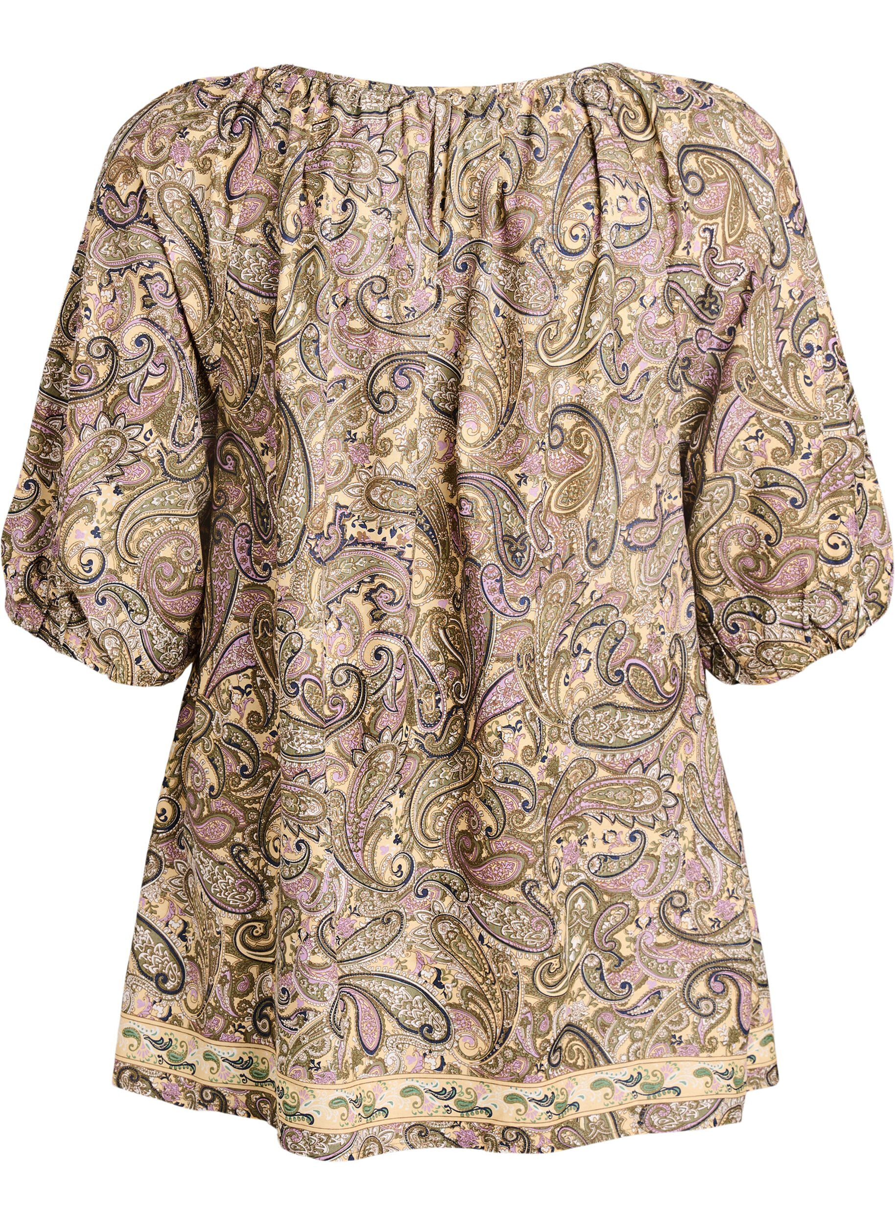 ZizziBluzka z wiskozy z nadrukiem w paisley i wiazaniem, Ż&oacute;łty, Packshot image number 1