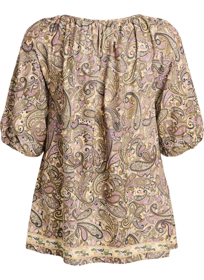 Bluzka z wiskozy z nadrukiem w paisley i wiazaniem, Ż&oacute;łty, Packshot image number 1