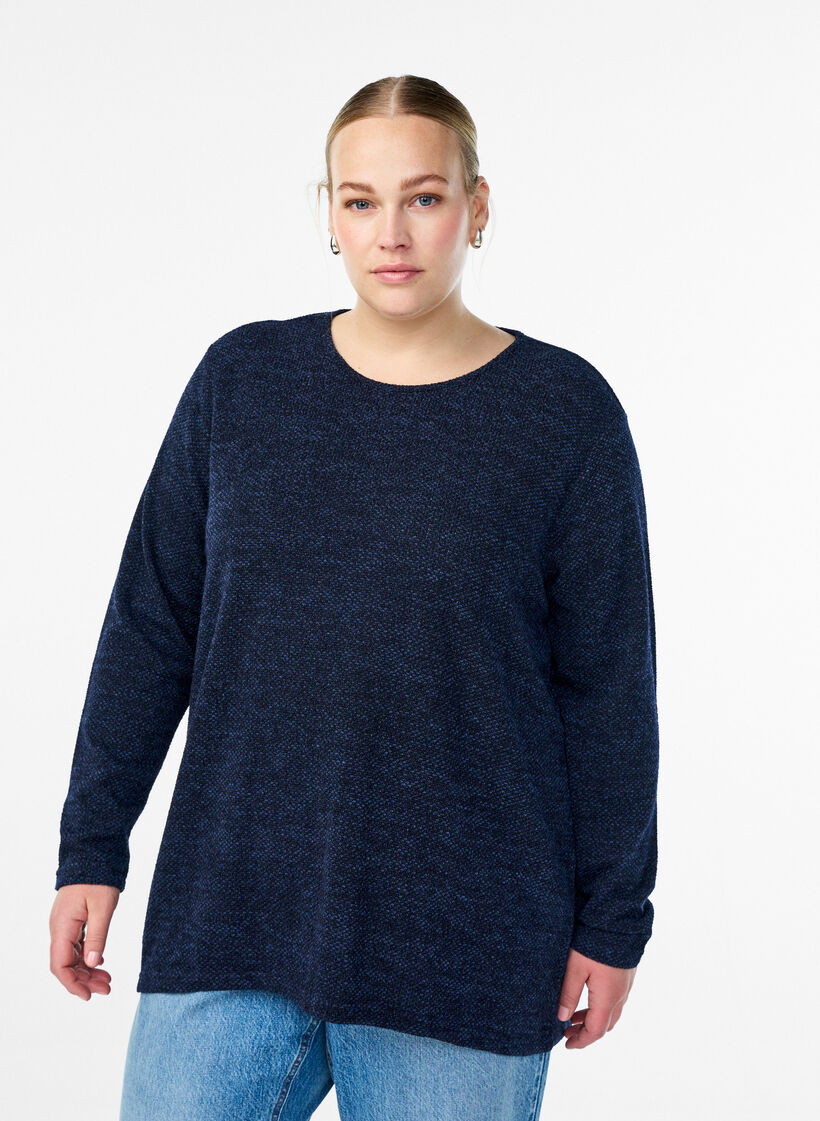 Bluzka z dlugim rekawem ze struktura, Niebieskie, Model image number 0