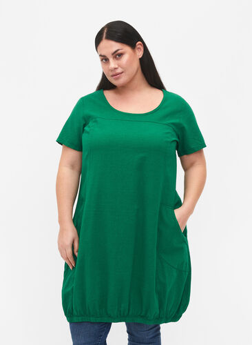 Bawelniana sukienka z krótkim rekawem, Verdant Green, Model image number 0