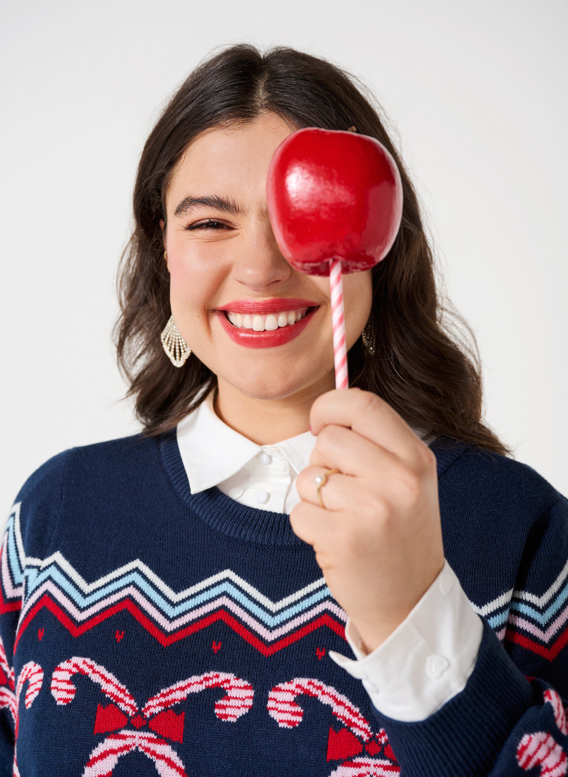 Zizzi Dzianinowa sukienka z dlugimi rekawami i swiatecznym motywem, Navy Blazer Comb, Image image number 0