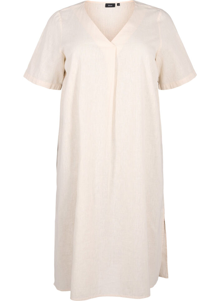 Bawelniana sukienka typu kaftan z domieszka lnu, Beżowy, Packshot image number 0