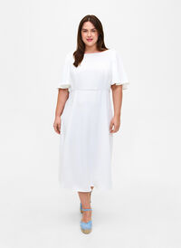 Imprezowa sukienka w stylu empire, Bright White, Model