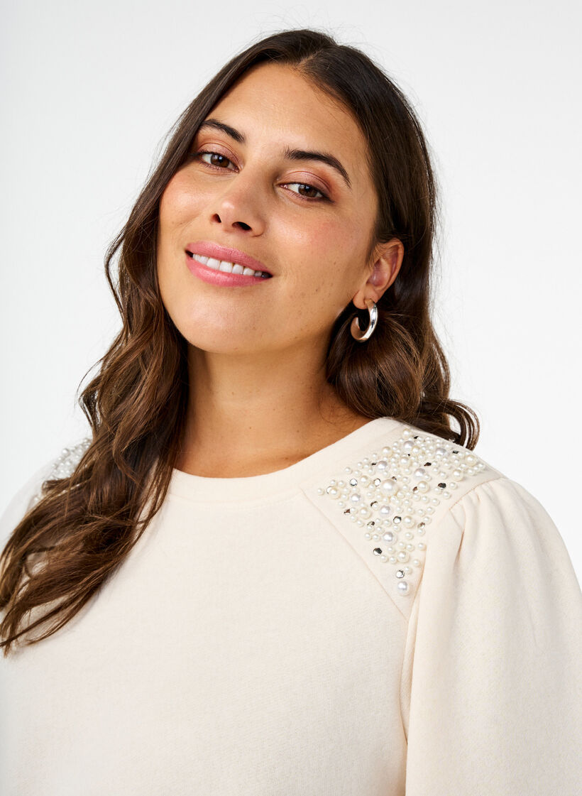 Bluza z perlowymi detalami, Buttercream, Model image number 2