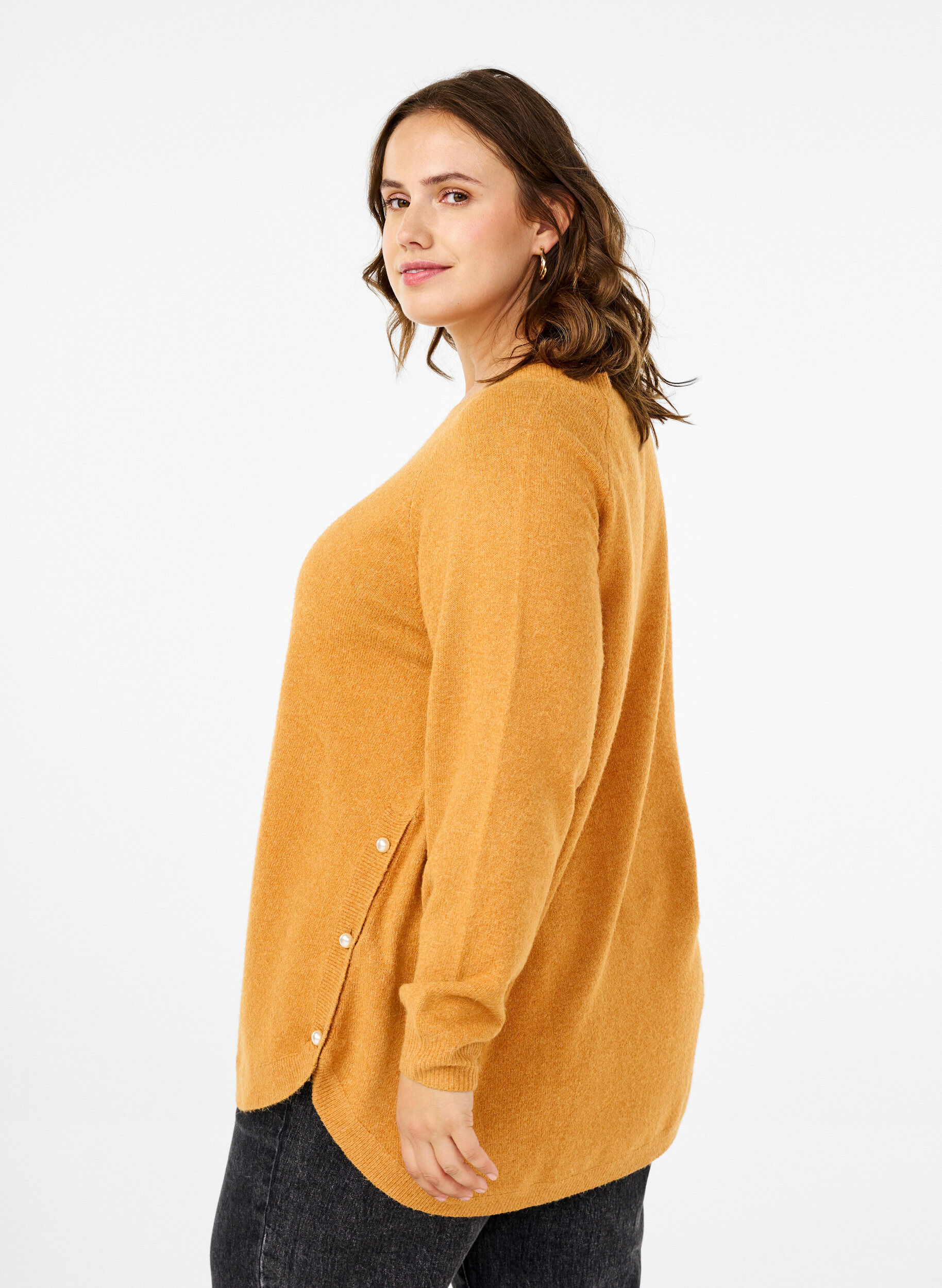 Zizzi Dzianinowa bluzka z koralikami, Yam White Mel., Model image number 1