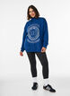 Bluza z wysokim kolnierzem i sportowym motywem z przodu, Niebieskie, Model image number 1