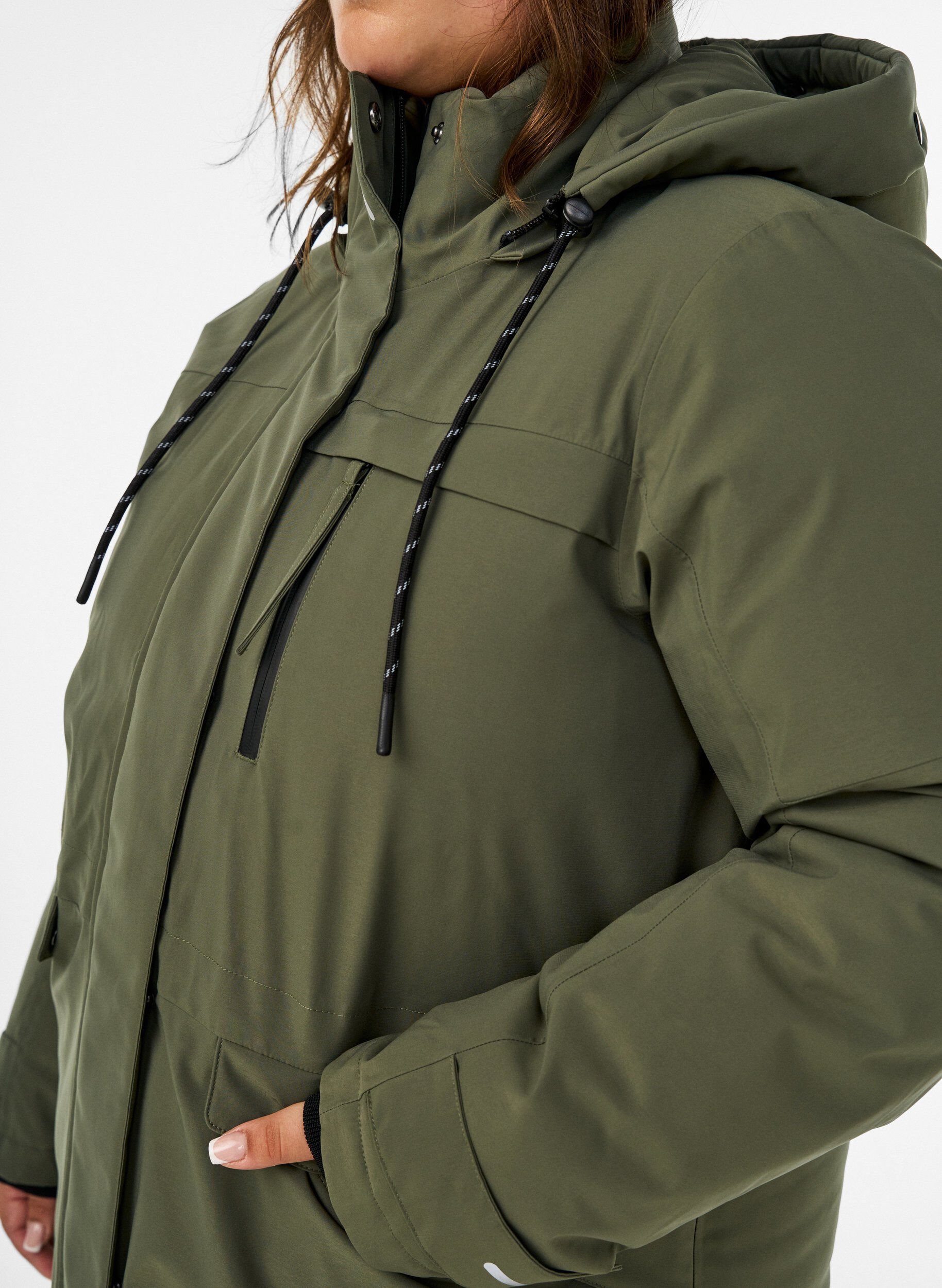 ZizziHydrofobowa parka z kapturem i funkcjonalnymi detalami, Zielony, Model image number 3