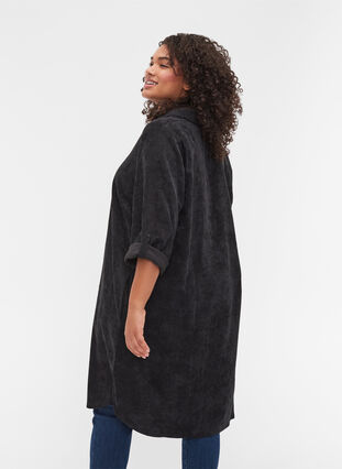 Aksamitna sukienka z 3/4-length rekawami i guzikami, Black, Model image number 1