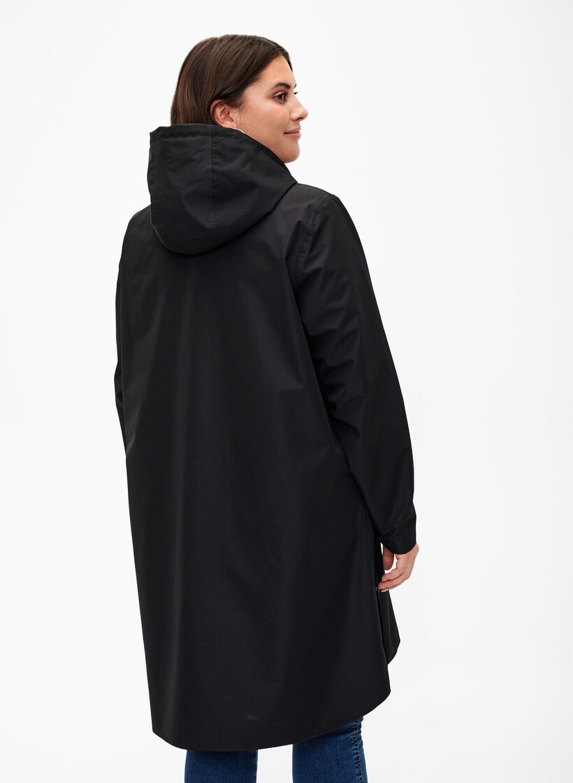 Plaszcz przeciwdeszczowy z kieszeniami i kapturem, Czarne, Model image number 2