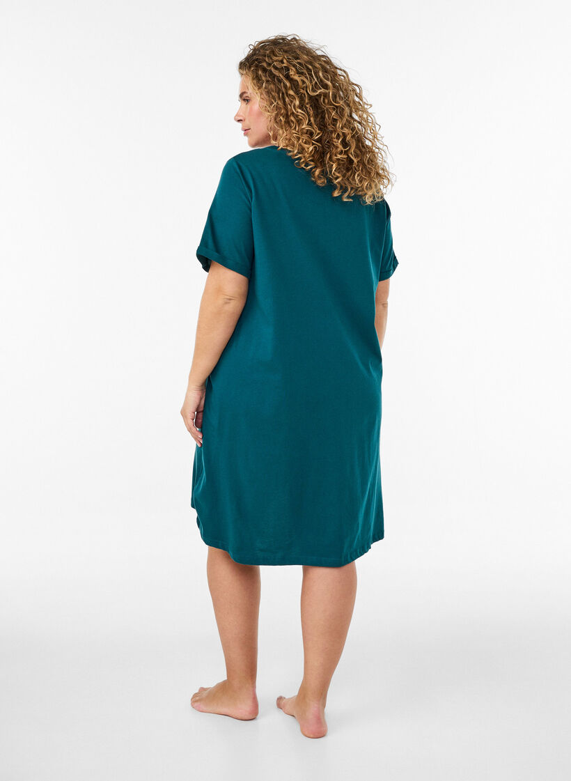 Koszula nocna z bawelny organicznej z kr&oacute;tkim rekawem, Zielony, Model image number 2