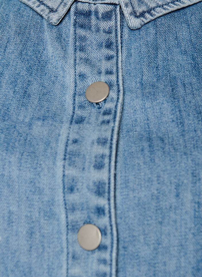 Koszula z kr&oacute;tkim rekawem z nadrukiem kwiatowym i z materialu jeansowego, Niebieskie, Packshot image number 2