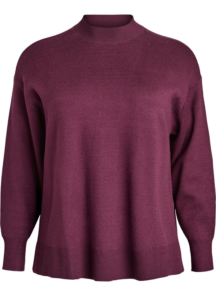 Dzianinowa bluzka z wysokim kolnierzem, Ciemnobordowy, Packshot image number 0