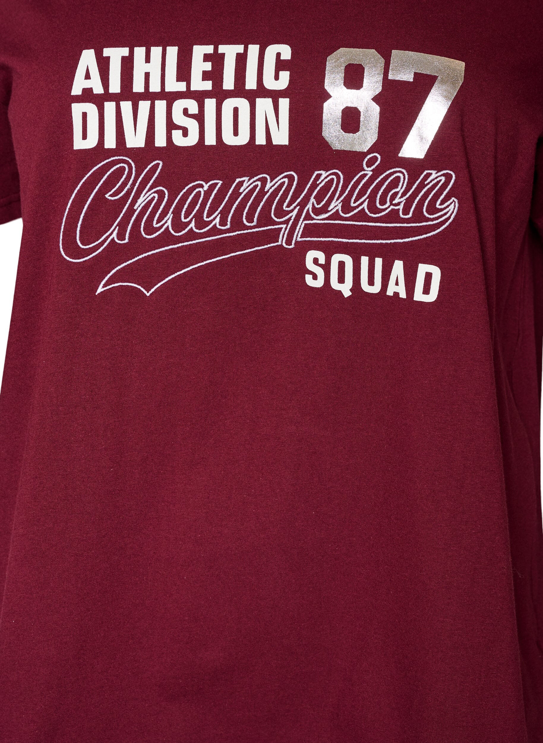 ZizziKoszulka z bawelny organicznej ze sportowym nadrukiem tekstowym, Czerwony, Packshot image number 2