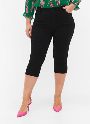 Amy capri jeans z wysokim stanem i bardzo dopasowanym krojem, Black, Model image number 2