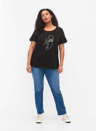 Bawelniana koszulka z mikowym nadrukiem, Black Shimmer Face, Model image number 2
