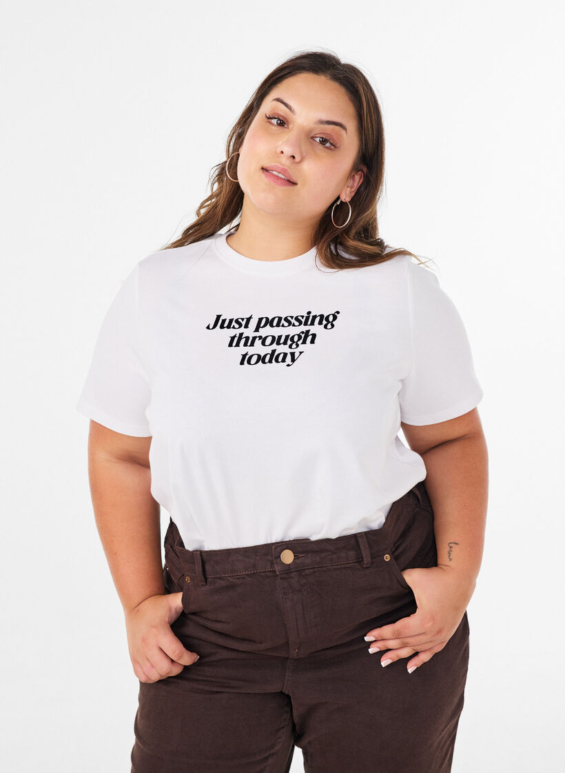 Bawelniany T-shirt z napisem, Biały, Model image number 0
