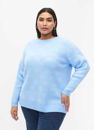 Wzorzysty sweterek, Blue Bell/Birch, Model image number 0