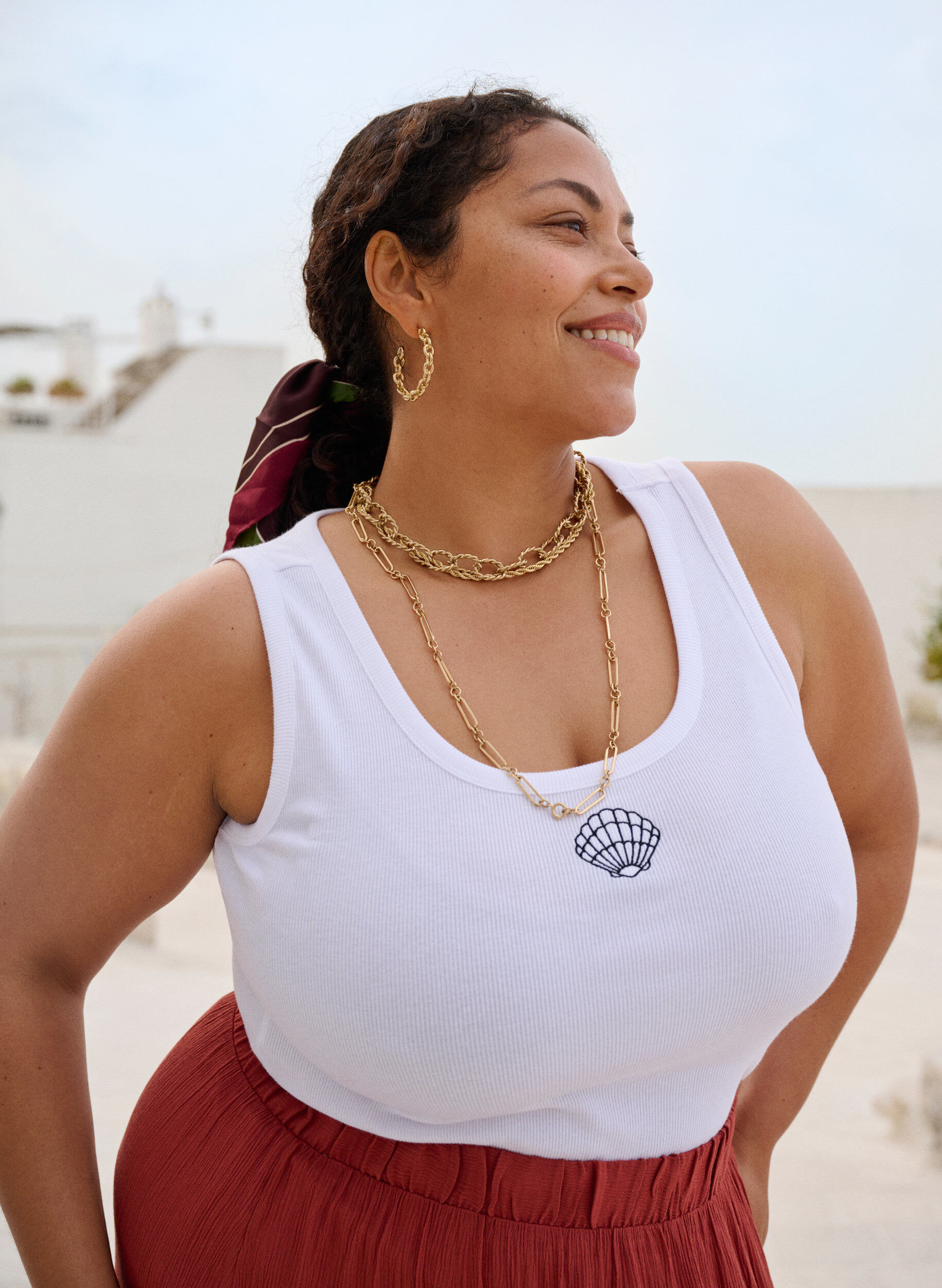 ZizziDopasowany top z motywem, Biały, Image image number 0