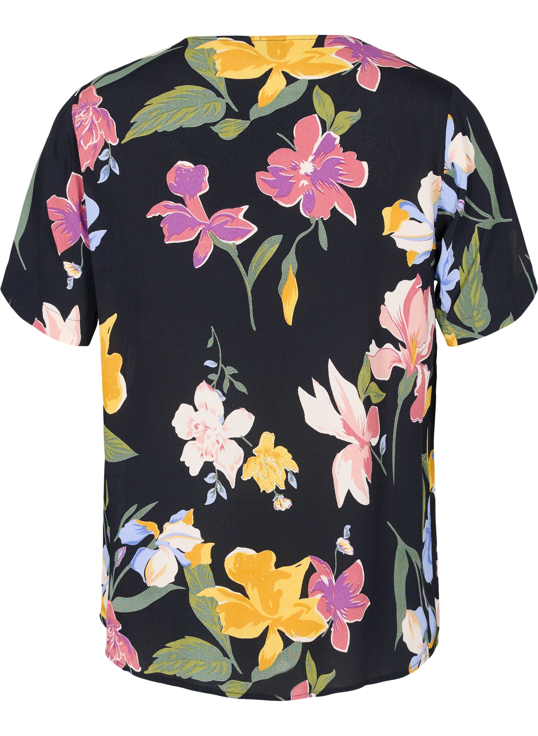 Zizzi Short-sleeved floral viscose blouse, Big Flower AOP, Packshot image number 1