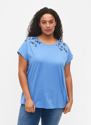 Bawelniana koszulka z nadrukiem lisci, Ultramarine C Leaf, Model image number 0