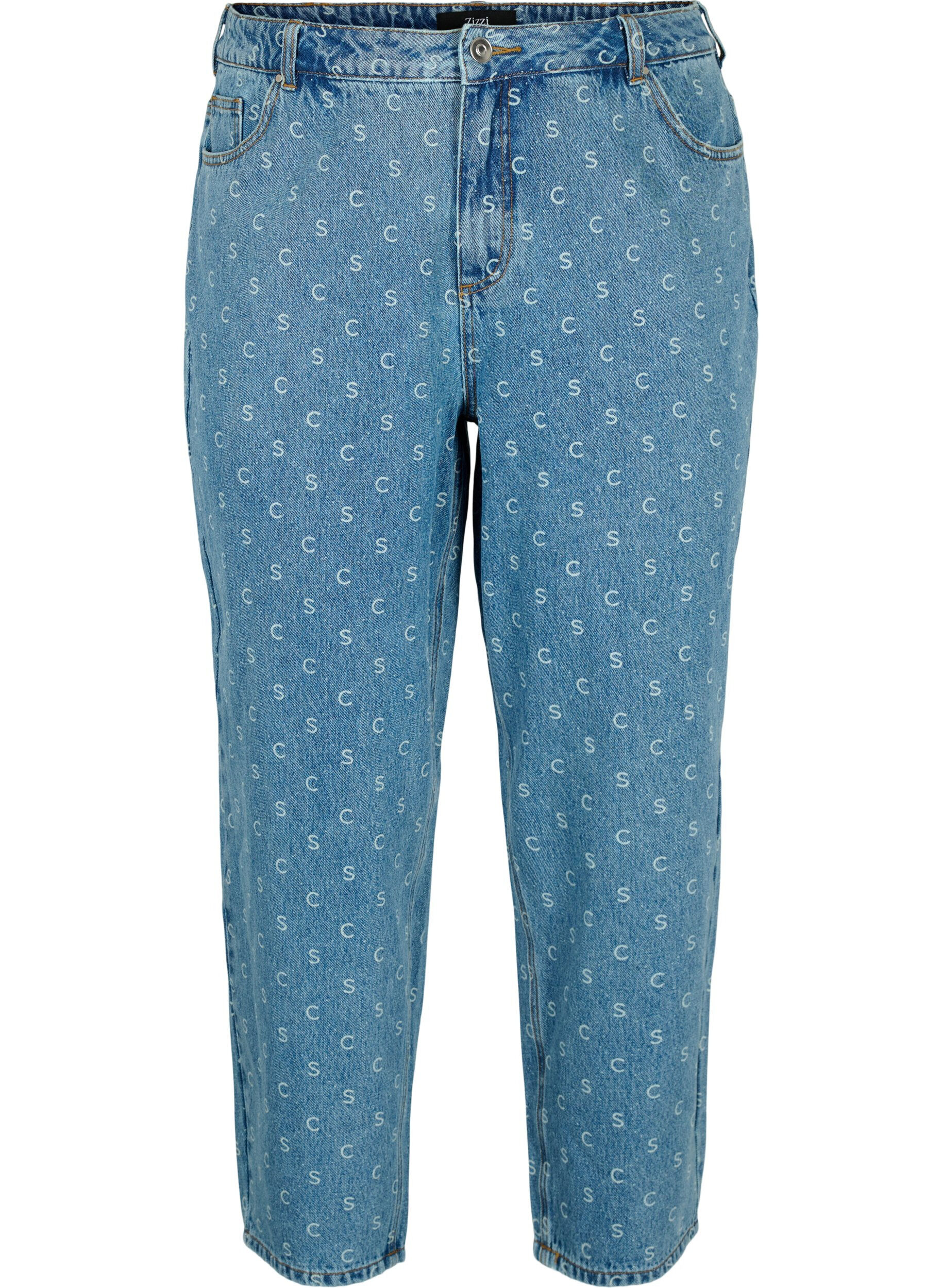 Zizzi Jeansy nad kostke z nadrukiem i wysokim stanem, Blue denim, Packshot image number 0