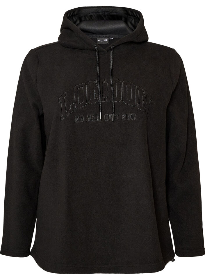 Bluza z kapturem z polaru z wysokim kolnierzem i haftowanym tekstem, Czarne, Packshot image number 0