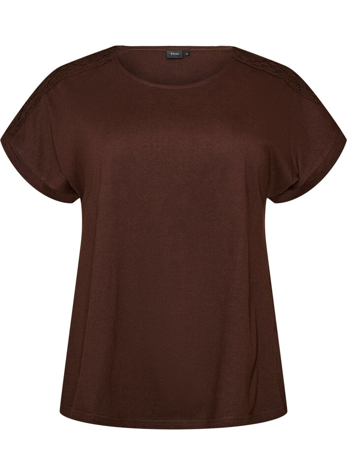 Bawelniany T-shirt z szydelkowym detalem, Brązowy, Packshot image number 0